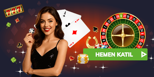 elinde çip tutan kadın ve casino objelerinin yer aldığı afiş